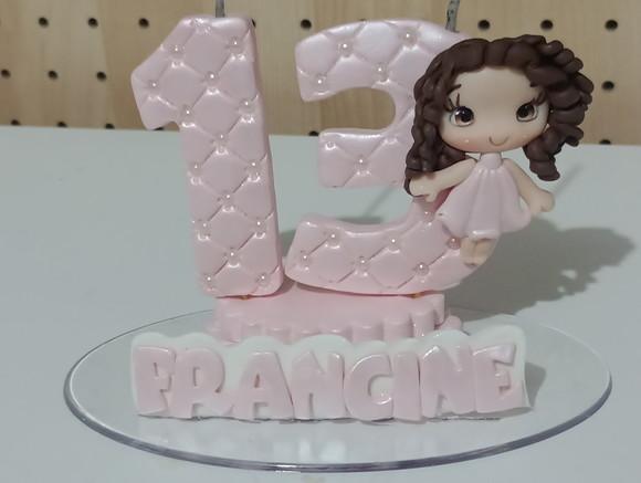 Vela Adolescente ou Adulto Rose com Aplique de Biscuit