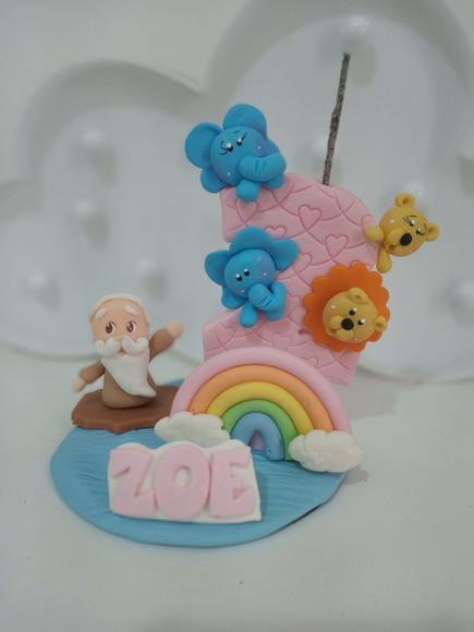 Vela Arca de Noé com Nome de Biscuit para Festa Infantil