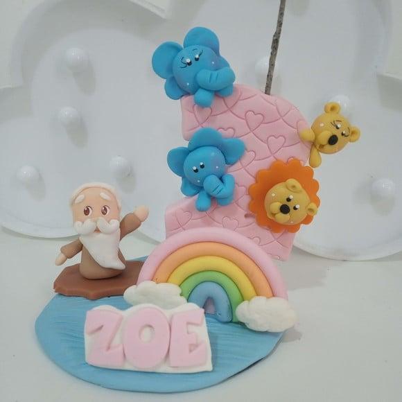 Vela Arca de Noé com Nome de Biscuit para Festa Infantil
