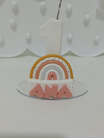 Vela Arco-íris Boho com Nome Cores Personalizadas