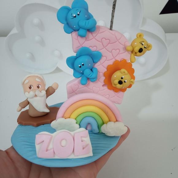 Vela Arca de Noé com Nome de Biscuit para Festa Infantil