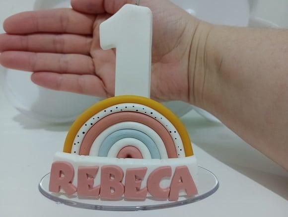 Vela Arco-íris Boho com Nome Cores Personalizadas