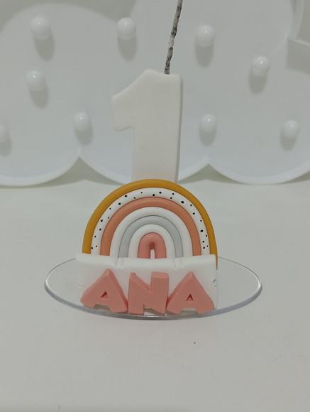 Vela Arco-íris Boho com Nome Cores Personalizadas