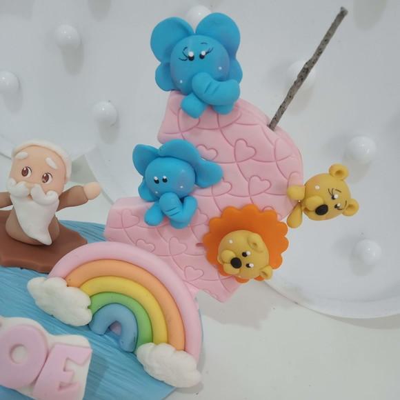 Vela Arca de Noé com Nome de Biscuit para Festa Infantil