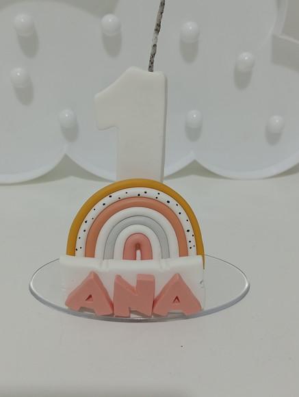 Vela Arco-íris Boho com Nome Cores Personalizadas