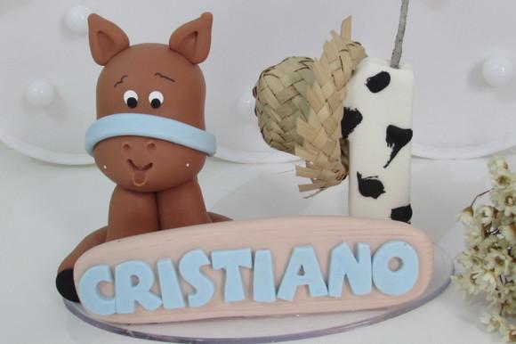 Vela Cavalinho de Biscuit Decorada com Nome