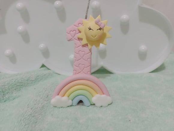 Vela de Biscuit Festa Raio de Sol com Arco-íris para Menina