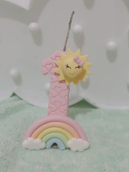Vela de Biscuit Festa Raio de Sol com Arco-íris para Menina