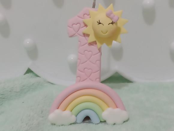 Vela de Biscuit Festa Raio de Sol com Arco-íris para Menina