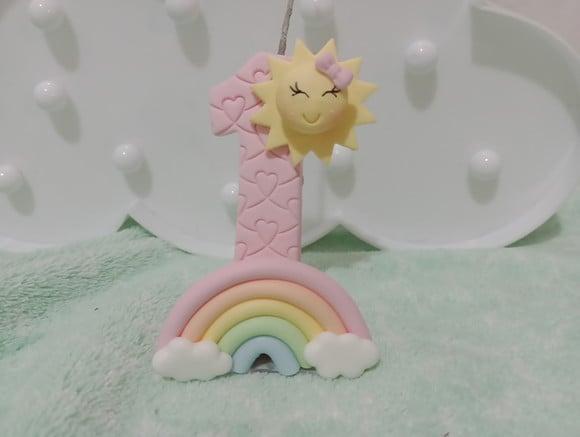 Vela de Biscuit Festa Raio de Sol com Arco-íris para Menina