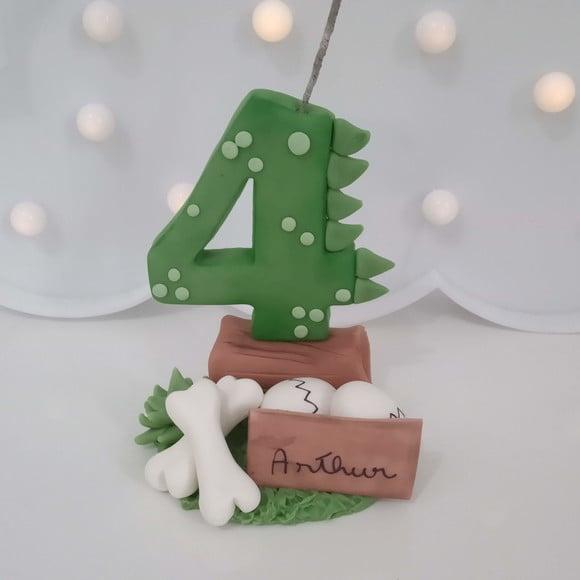 Vela Dinossauro Número Decorado de Biscuit