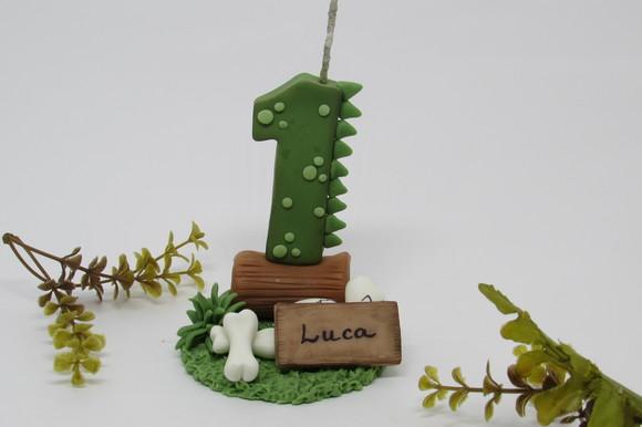 Vela Dinossauro Número Decorado de Biscuit