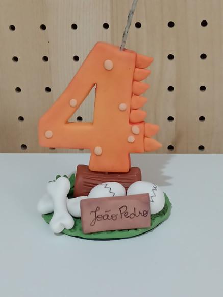 Vela Dinossauro Número Decorado de Biscuit