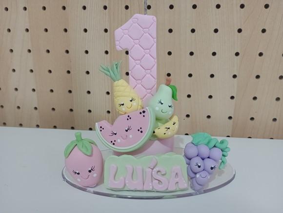 Vela Frutinhas com Carinha de Biscuit com Nome Candy Collor