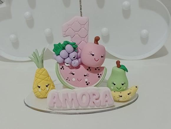Vela Frutinhas com Carinha de Biscuit com Nome