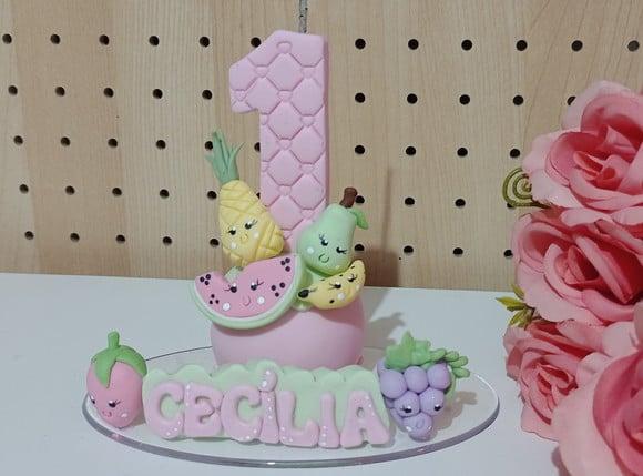 Vela Frutinhas com Carinha de Biscuit com Nome Candy Collor