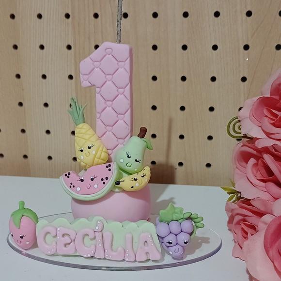 Vela Frutinhas com Carinha de Biscuit com Nome Candy Collor