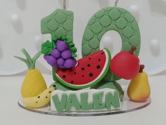 Vela Frutinhas de Biscuit Dois Números e Nome