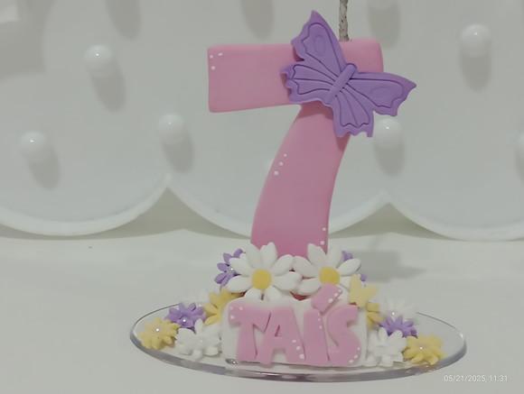 Vela Jardim Flores e Borboletas Biscuit com Nome