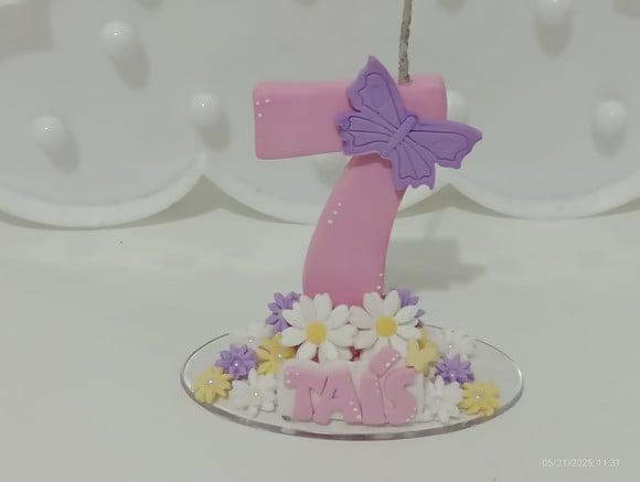 Vela Jardim Flores e Borboletas Biscuit com Nome