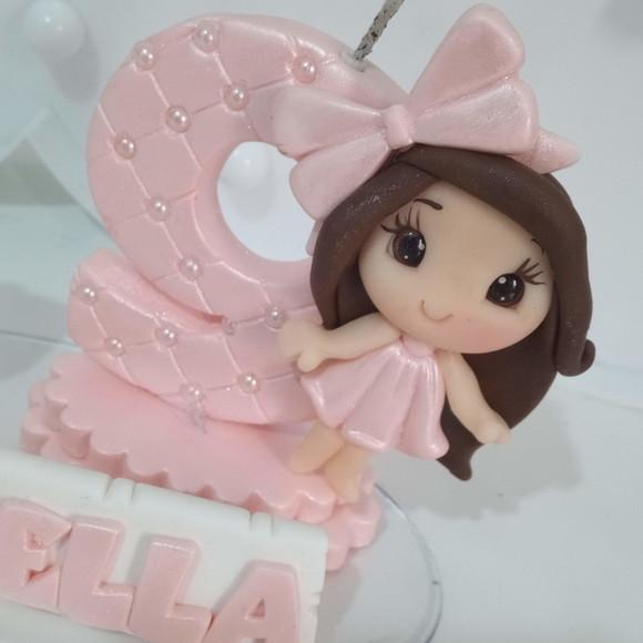 Vela Menina com Cachorrinho de Biscuit