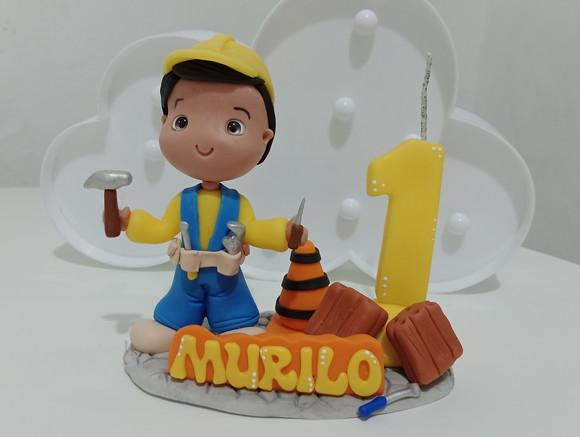 Vela Menino Construtor de Biscuit com Nome