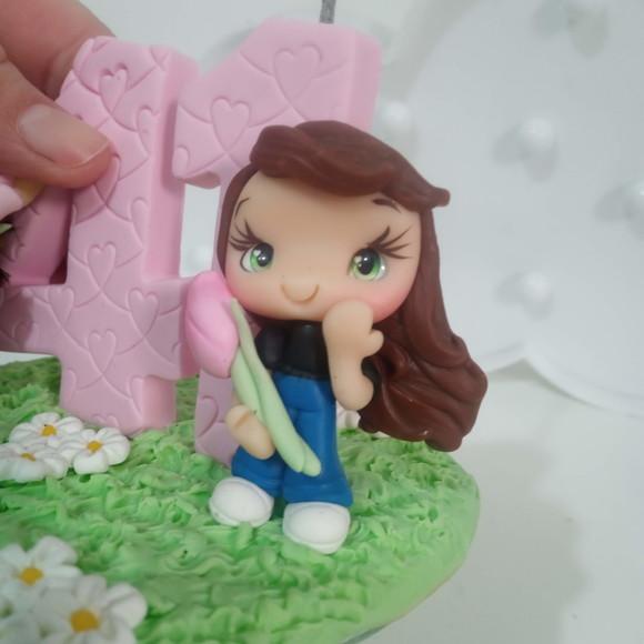 Vela Personalizada com Vaso de Tulipas e Boneca Festa Adulto