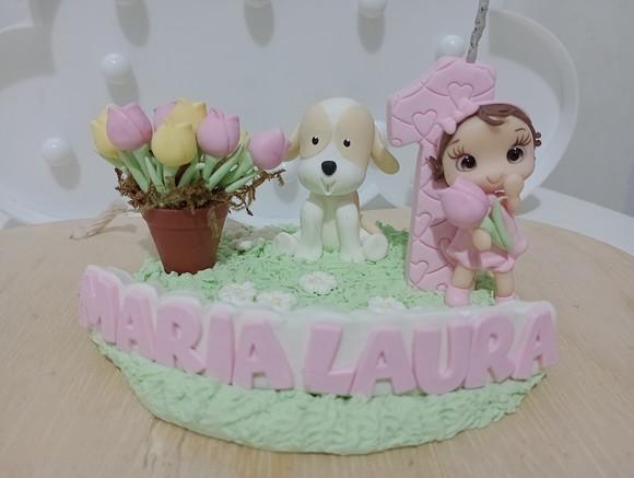 Vela Personalizada Jarim com Boneca e Cachorrinho Biscuit