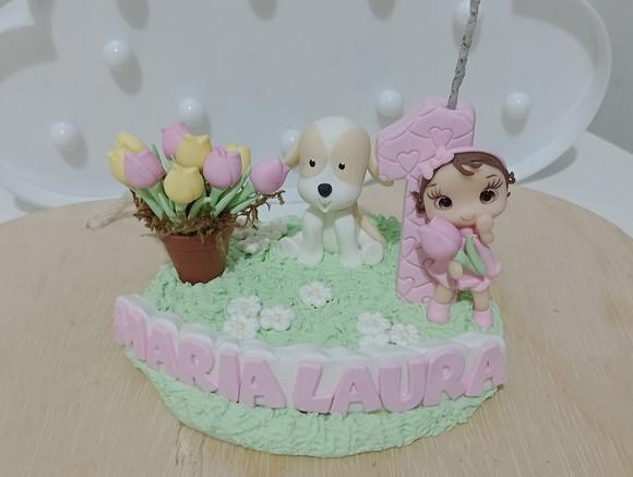 Vela Personalizada Jarim com Boneca e Cachorrinho Biscuit