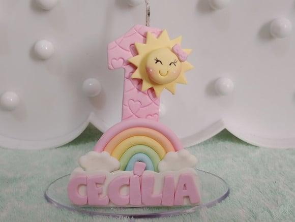 Vela Primeira Volta ao Sol Menina com Arco-íris com Nome