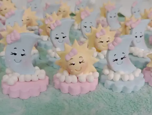 Aplique Sol e Lua de Biscuit para Lembrancinhas 20 Peças