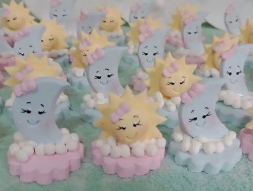 Aplique Sol e Lua de Biscuit para Lembrancinhas 20 Peças