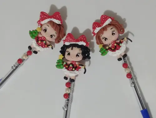 Caneta Decorada com Biscuit Tema Natalino Dez Peças