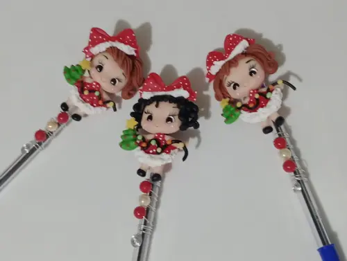 Caneta Decorada com Biscuit Tema Natalino Dez Peças