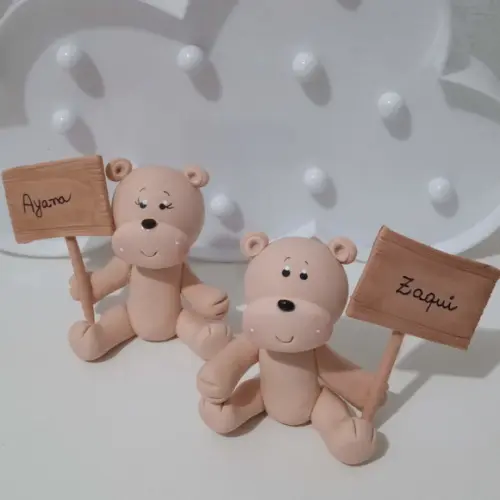 Casal de Ursinhos de Biscuit com Nome Chá Revelação