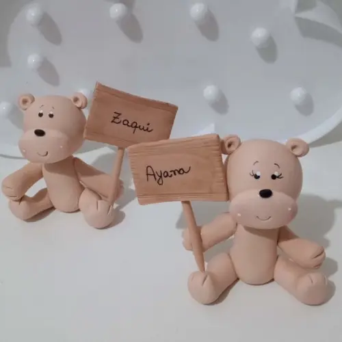 Casal de Ursinhos de Biscuit com Nome Chá Revelação