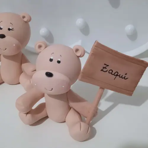 Casal de Ursinhos de Biscuit com Nome Chá Revelação