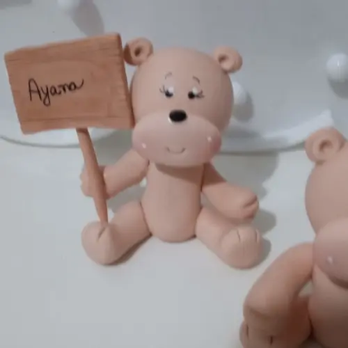 Casal de Ursinhos de Biscuit com Nome Chá Revelação