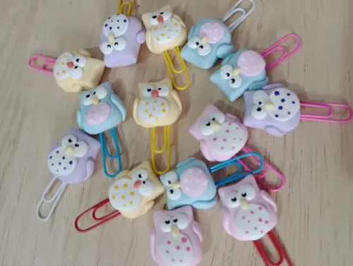 Clips Corujinhas de Biscuit Pacote com Dez
