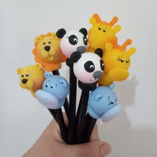 Lápis com Ponteira Animais de Biscuit para Lembrancinhas