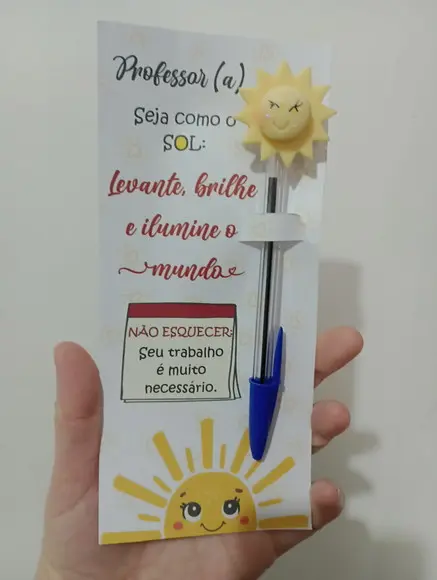 Lembrancinha Dia dos Professores 5 Peças Caneta Sol e Cartão