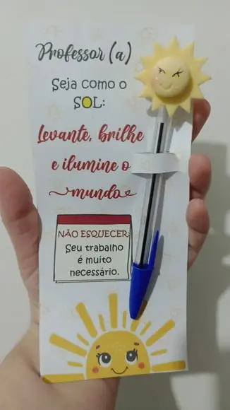 Lembrancinha Dia dos Professores 5 Peças Caneta Sol e Cartão