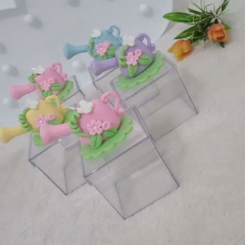 Lembrancinha Jardim de Biscuit na Caixinha Acrílica