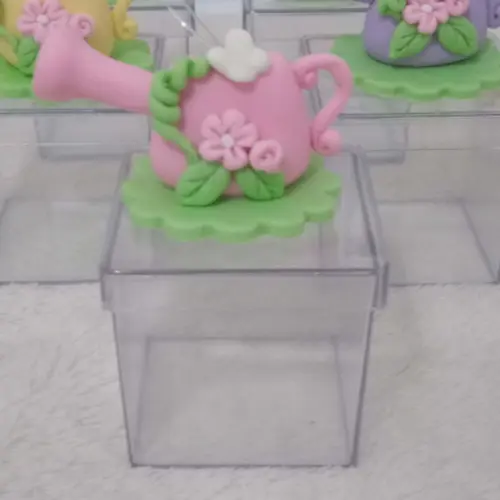 Lembrancinha Jardim de Biscuit na Caixinha Acrílica