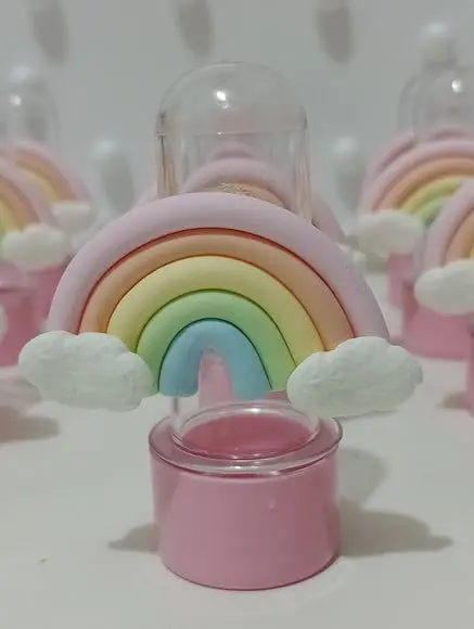 Lembrancinha Mini Tubete com Arco-íris de Biscuit com Dez