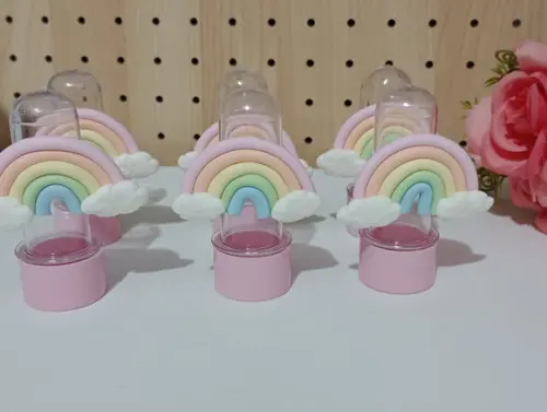 Lembrancinha Mini Tubete com Arco-íris de Biscuit com Dez