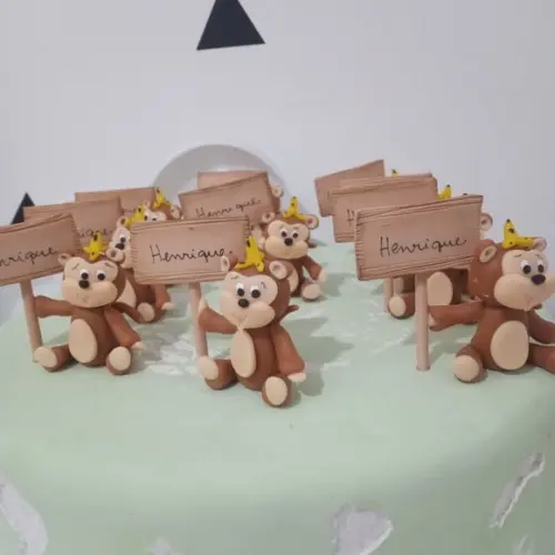 Macaco de Biscuit com Plaquinha com Nome para Lembrancinhas