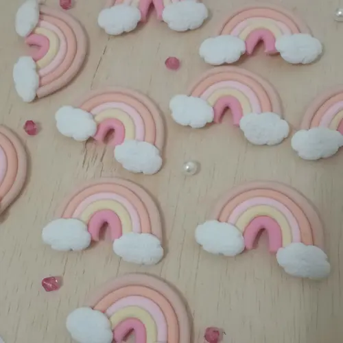 Mini Aplique Arco-íris Boho Dez Peças de Biscuit