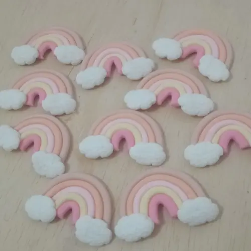 Mini Aplique Arco-íris Boho Dez Peças de Biscuit
