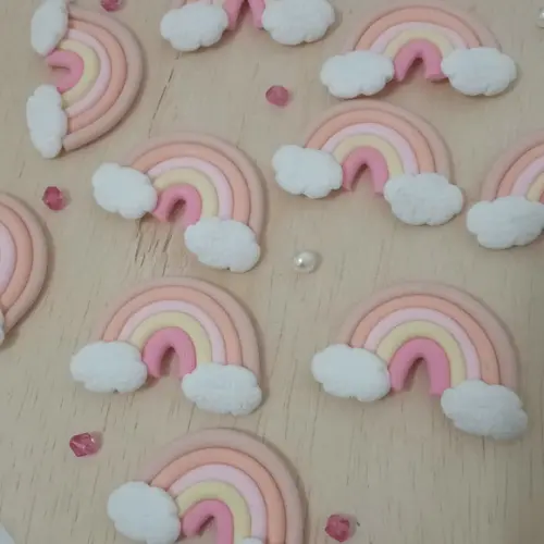 Mini Aplique Arco-íris Boho Dez Peças de Biscuit